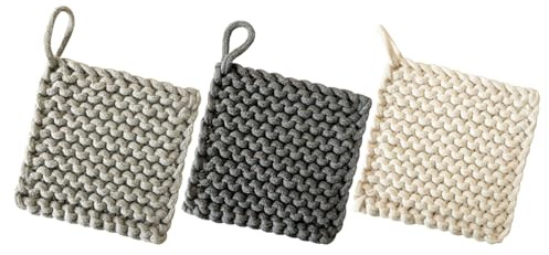Presine Fatte Mano Quadrate in Cotone 3 Pezzi Resistenti al Calore | Texture Antiscivolo, Lavabili a Mano, Design Boho Foro per Appendere, Adatte a Matrimoni e Feste