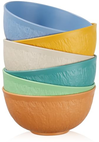 Worephu Unbreakable Reusable Plastic Bowls Set of 6, Lightweight Multicolour Bowls for Rice, Noodles, Soup, Fruit, Dishwasher Safe for Kitchen, Camping & Daily Use