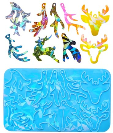 Moule en silicone pour Noël, élan, cerf, boucle d'oreille, bois holographique, résine époxy, porte-clés, pendentif, bois de cerf, collier