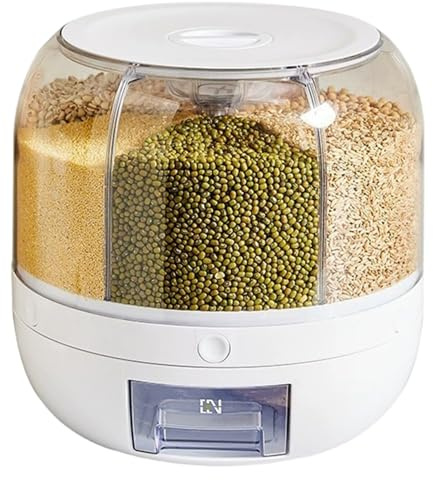 Temeemeg Rotating Candy Dispenser 6-Grid Grain Dispenser Kitchen Storage Container with Removable Lid Sealed Countertop Organizer for Rice Beans Nut and Snacks
