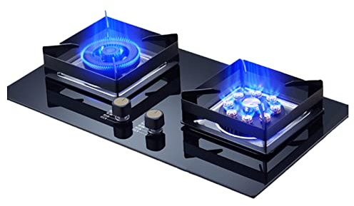 Gas Stove Cooktop - Double Burners, Built-in Tempered Glass, Easy to Clean, Ideal for Kitchen, RV, and Camping