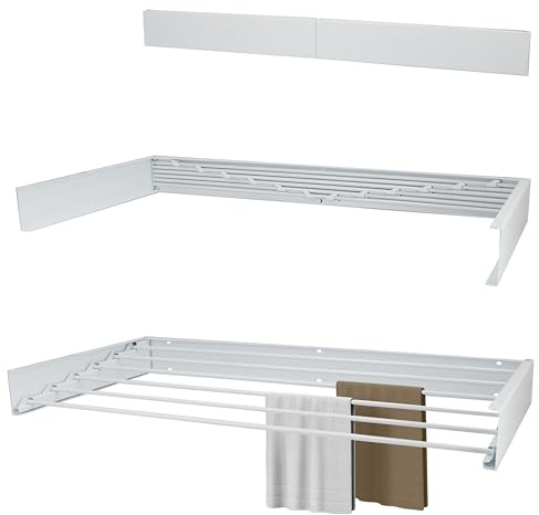 KROMS Wäscheständer Ausziehbar XXL Komplett Weiß 120cm – Pulverbeschichtetes Aluminium - 8,4m Trockenlänge - Wäschetrockner Wand - Wäscheständer Wand