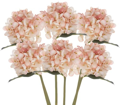 Zhixan Set med 6 konstgjorda hortensior champagne, realistisk som riktiga konstgjorda blommor, flexibel stam för vas dekoration vardagsrum skänk, heminredning