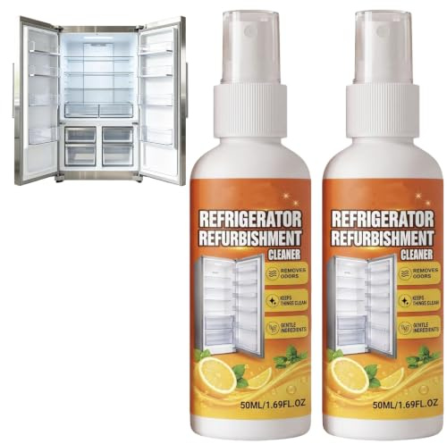 Kraftig kökskylskåp avfettare rengöringssprej, inuti kylskåpet reiniger & refrigérateur deodoriseringsspray, citrus färskt kylskåp inuti kylskåp, gummitätningar och glashyllor renare (2 st)