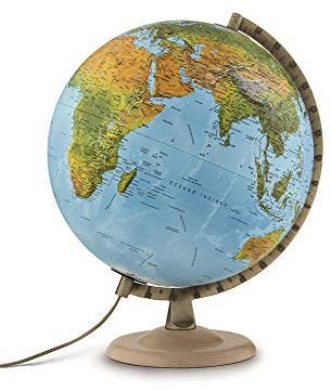 Tecnodidattica - Mappamondo Atmosphere R4, Luminoso, Girevole, Base in Legno di Faggio e meridiano graduato in Metallo, cartografia in Rilievo, Diametro 30 cm