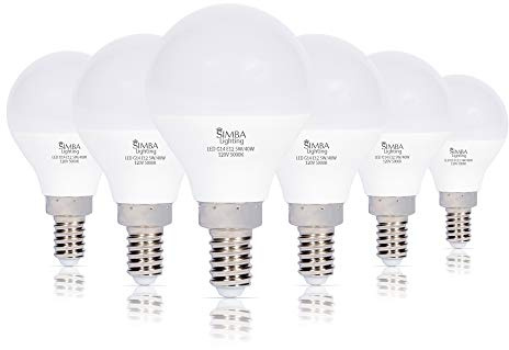 Simba Lighting LED Candelabra E12 Base G14 Small Globe 5 Watt 40W Replacement Light Bulb (6 Pack) for Ceiling Fan, Chandelier, Vanity, Round A15 Frosted White Cover, Non-Dimmable, 5000K Daylight