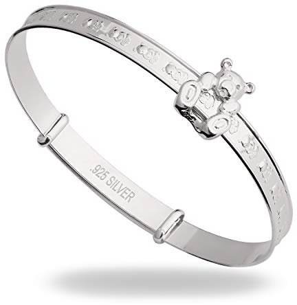 DV DOLCE VALENTINA - Pulsera infantil de plata de ley 925, diseño de peluche deslizante, bautizo, cumpleaños o baby shower de 0 a 1 año, talla única, Plata de ley
