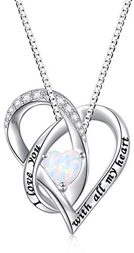 Flyow Ich Liebe Dich Erstellte Opal Halskette 925 Sterling Silber Herz Ketten Schmuck für Damen Frauen Mädchen Weihnachtsgeschenke