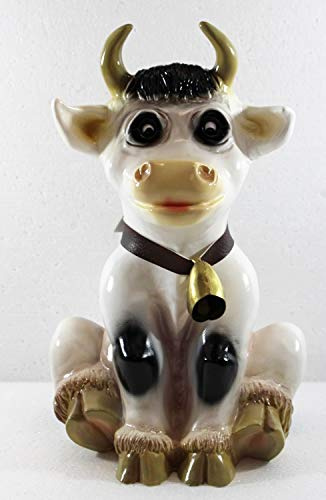 RAKSO Deko Garten Figur Dekofigur Gartenfigur Tierfigur Kuh Resi mit Glocke sitzend aus Kunststoff Höhe 31 cm