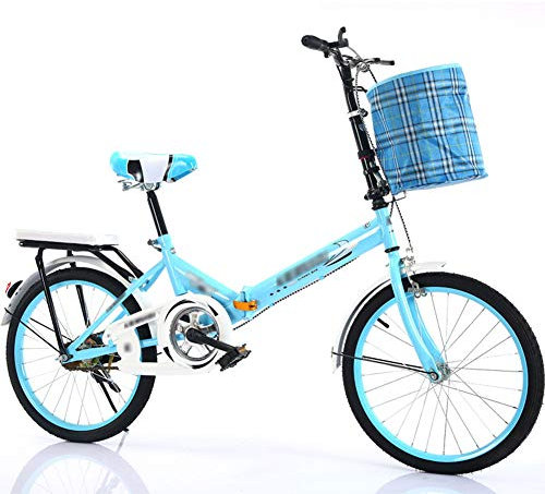 JHNEA 16 Zoll Faltrad Klapprad, Kohlenstoffstahlrahmen Fahrrad Klappfahrrad mit Ständer Gepäckträger und Korb Campingrad Citybike,Blue-A