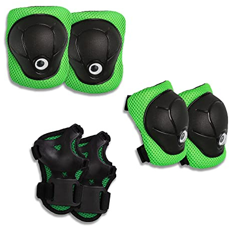Crazy Safety Ginocchiere, Gomitiere e Parapolsi per Bambini 2-8 Anni | Set di Protezioni MTB, Skateboard, Monopattino e Pattini a Rotelle | Attrezzatura Protettiva Completa (Verde)