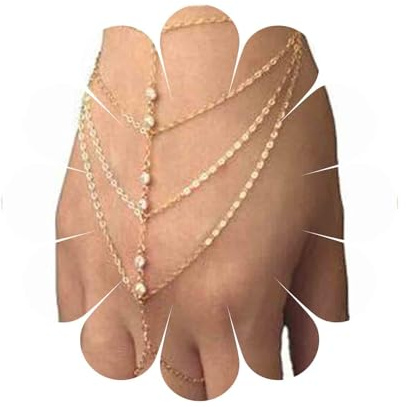 Yheakne Boho Finger Ring Bracelet Gold Rhinestone Slave Chain Bracelet Vintage Layered Tassel Bracelet Personalize Hand Chain Jewelry for Women and Girls Gifts (Style 1)