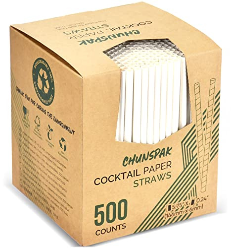 [500 Bulk] 5.75 inch White Small Paper Straws for Kids, Milk Cartons, Cocktail, Coffee, Short Drinks - Eco Friendly Disposable Drinking Straws