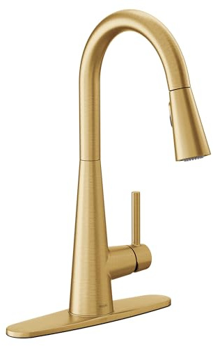 Moen 7864BG Sleek One Handle High Arc Pulldown Modern Kitchen Faucet Featuring Power Boost, Brushed Gold