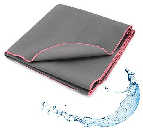 SETEX Evolon(R) Toalla Deportiva Hombre Mujer Ideal Gimnasio Gris Claro Costuras Rosa 50x100cm