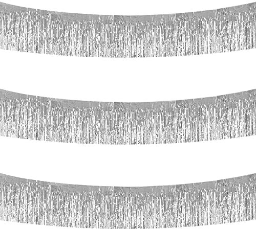 TONIFUL 3 Packungen Metallfolie Fringe Girland Silber Wand hängende Tinsel Fringe Banner für Auto Parade Floats Brautdusche Hochzeit Geburtstag Ostern Abschluss
