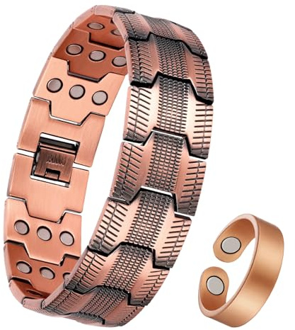 Jecanori Copper Bracelet for Men, 3X Ultra Strength Magnetic Bracelet for Men 57 Magnets (3500 Gauss) with Adjust Tool and Jewelry Gift Box Included,RedCopper