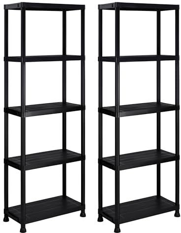 Pack 2 estanterías de plástico modulares 170x60x30 cm con 5 baldas Resistentes Cada una | Almacenaje Ideal para Interior y Exterior: Garaje, trastero, jardín, Oficina | Montaje sin Herramientas