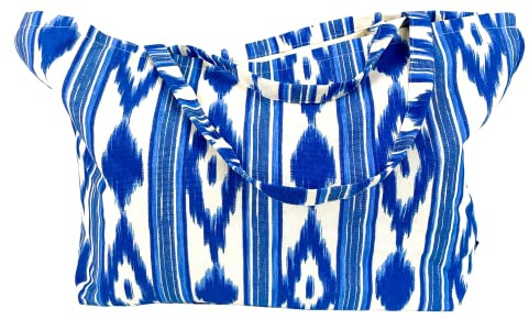 TRESMESTRES Bolsa Playa Grande XXL Familiar - Estilo Mediterráneo - Bolso Mujer para Verano y Piscina - Azul,65x40cm