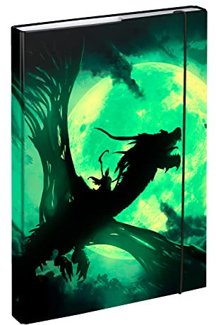 Baagl Heftbox für Schulranzen A4 - Sammelmappe für Kinder mit Gummiband und Innenklappen - Heftmappe, Sammelbox mit Gummizug für Jungen (Drache)