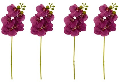 CLoxks 4 tallos de orquídea artificiales de látex Phalaenopsis de 17.7 pulgadas, ramas de orquídea sintética con 5 flores grandes para jarrón, boda, fiesta, hogar, jardín, decoración, color morado