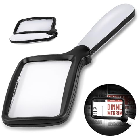 Loupe de Lecture Pliable à Main avec lumière, loupe de Lecture rectangulaire Grand Format 6X avec LED à intensité Variable pour Les Personnes âgées atteintes de dégénérescence maculaire, journaux
