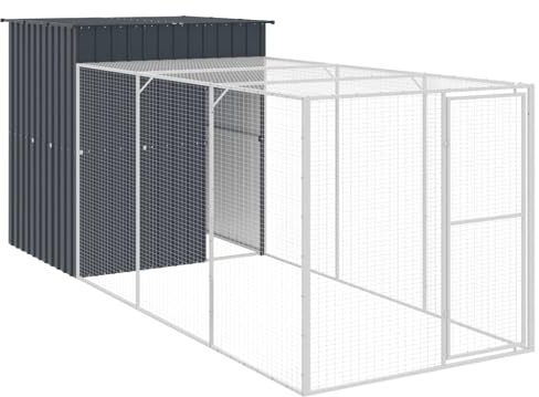 vidaXL Hönshus med gård antracit 165x455x181 cm galvaniserat stål, hönsburar, kycklingburar, bur för smådjur, kycklingbur, hus för smådjur, bur, burar