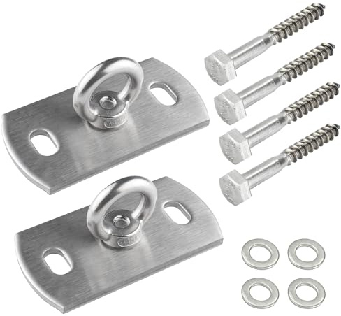 2er-Set Sonnensegel Wandhalterung aus V2A Edelstahl: Befestigung an Holz | V2A-Wandhalter - Ankerplatten „Made in Germany“ inkl. 4 Holzschrauben 10×80 mm und 4 Edelstahl-Unterlegscheiben