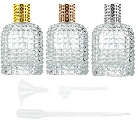 Flacone di profumo, nebulizzatore portatile con cappuccio, 3 bottiglie di profumo di ananas da 50 ml, bottiglia da viaggio ricaricabile, in vetro di cristallo, vetro vuoto con pipette e imbuto per