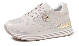 QUEEN HELENA Sneakers con Plateau Scarpe da Ginnastica Platform Leggere Casual Donna X30-16 (Oro, Sistema Taglie Calzature EU, Adulto, Donna, Numero, Media, 37)