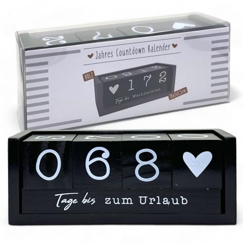MIJOMA År nedräkningskalender av trä – permanent bordskalender med dekorativa kuber – upp till 432 dagar för speciella tillfällen (svart – tysk utgåva, ca. 18 × 7 × 5,5 cm)