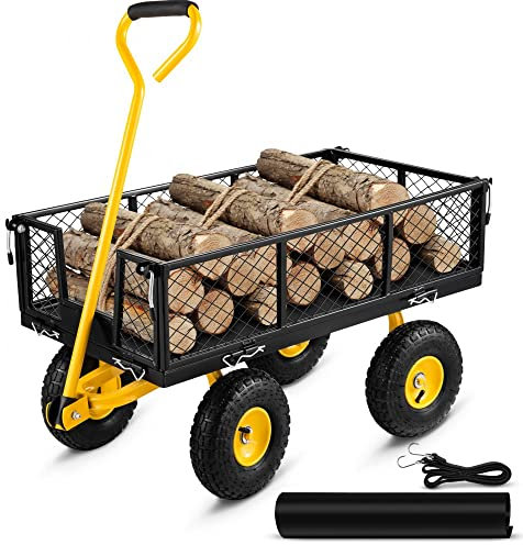 Carrello da giardino in acciaio resistente con lati in rete rimovibili - Capacità di 900 libbre, pneumatici da 10 pollici - Perfetto per lavori in giardino, fattoria e cortile