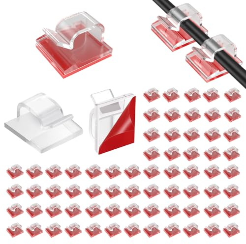 Asheyya 100 Pcs Self Adhesive Cable Clips, Outdoor Clear Stick Wire Clips