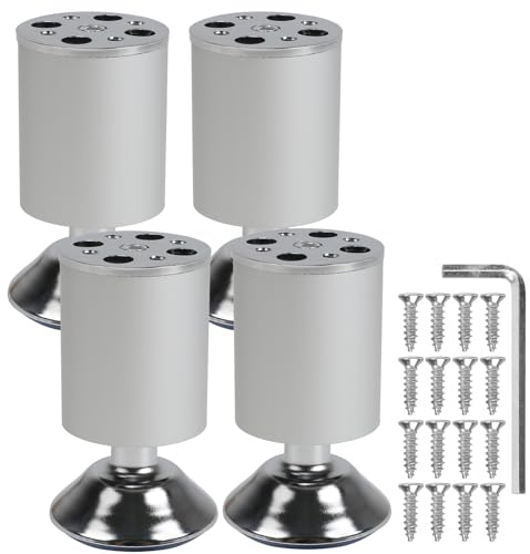 Luabue 4 Stück Möbelfüße Höhenverstellbar 10cm Füße für Möbel Silber Edelstahl Schrankfüße Verstellbar Metall Für Sofafuß, Badezimmermöbelfüße, Bettfüße, Tischfüße