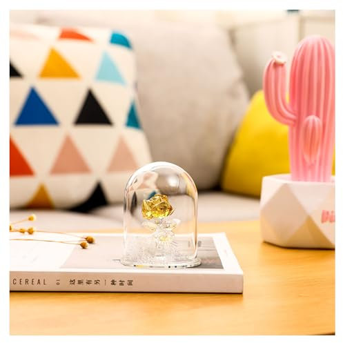 KLZWCP Crystal Rose Flower Figurine, Rose Flower Figuring Ornament in Glass Dome, Art Glass Collection Ornament for Home Dining Table Wedding Birthday Party(Color:yellow)