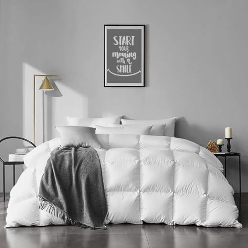 APSMILE Heavyweight Feather Down Comforter Full/Queen Size - Cotton Quilted Thicker Winter Warmest Duvet Insert for Colder Weather/Sleepers (90x90, Ivory White)