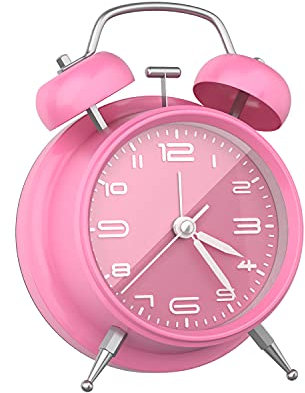 Yumyolk Klassischer analoger Wecker, Vintage ruhiges Quarzuhrwerk, Crescendo-Alarm Rosa