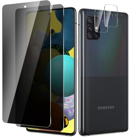 BIESHKJ 2 Stück Sichtschutzfolie für Samsung Galaxy A51, Anti-Spy Panzer Schutz Glas + Kameraschutz, HD-Hartglasfolie, 9H-Härte, Kratzfest, Blasenfrei