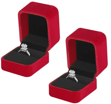 Cuicany Lot de 2 boîtes à bagues en velours - Pour boucles d'oreilles et bagues - Demande en mariage et Saint-Valentin (rouge)