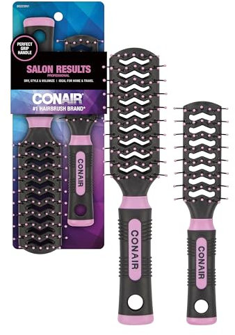 Conair Salon Results Vent Hairbrush Set - Detangling Hair brush - suitable for men and women - features Travel + Full-size - Pink/Black
