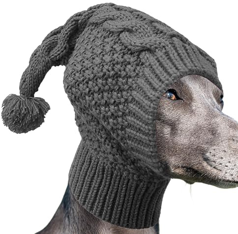 Qkbuza Hunde-Strickmütze, warme Mütze für Herbst und Winter – gemütliche Kapuze mit Ohrenschützer, niedlicher Nacken- und Kopfschutz für kleine, mittelgroße und große Hunde