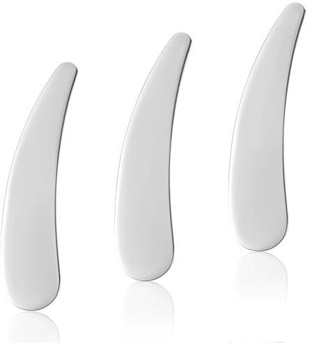 YQQYG 3 PCS Cosmetic Spatula, Reusable Metal Makeup Skincare Spatula for Facial Massage, Face Cream and Lotion Mixing, Silver