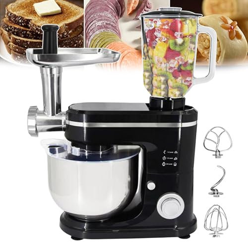 WOTZOV Licuadora, picadora de Carne, licuadora, batidora eléctrica de Cocina, batidora de Acero Inoxidable de 6 l, picadora de Carne, batidor de Globo y Gancho para Masa.