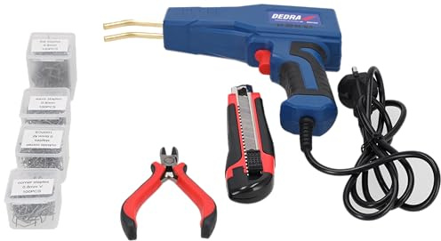 DEDRA Soudeuse plastique Stark 50 W, jusqu'à 500 °C, avec 400 agrafes à chaud, éclairage LED, câble d'alimentation UE et sac de transport supplémentaire avec pince et cutter, agrafes ⌀ 0,6 et 0,8 mm