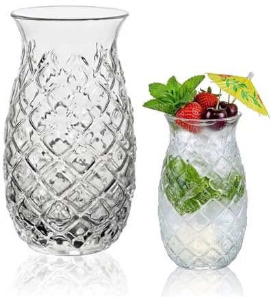 Baluue Pineapple Cocktail Glasses, 480ml Lead-Free Tiki Glassware for Pina Colada, Tropical Party Drinkware, Heavy Base Highball Juice Cup for Mai Tai & Exotic Cocktails
