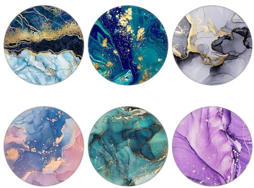 6 Pack Cell Phone Stand，Collapsible Cellphone Finger Grip Holder for Phones - Blue Green Black Rose Gold Purple Marble