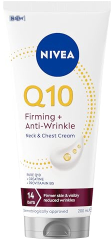 NIVEA Q10 Straffende + Anti-Falten Körperhals- und Brustcreme, Feuchtigkeitspflege, 200 ml, Nackenstraffungscreme zur Reduzierung feiner Linien und Falten, Nackencreme formuliert mit Q10, Kreatin und
