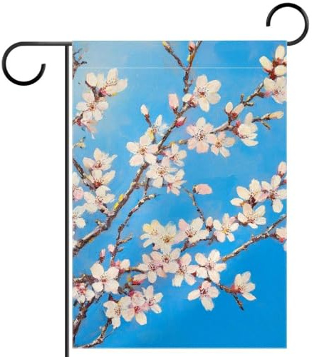 Bandiera da giardino con albero di prugna, 71,1 x 101,6 cm, decorazione su entrambi i lati, per esterni, casa, patio, prato, decorazione
