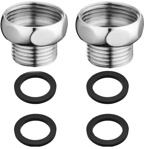 Shower Hose Reducer Adaptor Connection 3/4(25mm) Female to 1/2(20mm) Male, Chrome Brass Hose Connector with 4 Washers, Universal Shower Hose Fitting for Taps, Bathroom and Kitchen Use