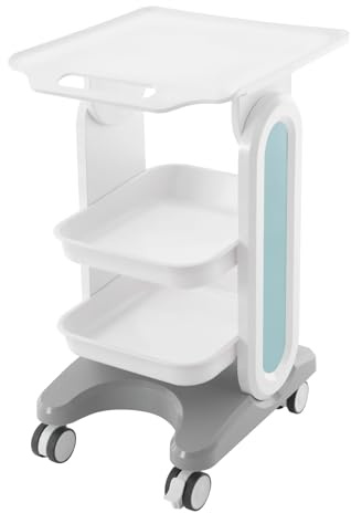 OUKANING Kosmetikwagen mit 3 Ebenen & Bremsrollen 44x36x76cm Medizinischer Wagen/Gerätewagen aus stabilem ABS, 60kg Traglast, 29.92 Höhe für Beauty Salon, Klinik & Zuhause (Weiß Grün)
